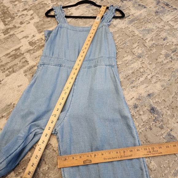 Loft Linen Lyocell Chambray Ruffle Strap Square Neck Jumpsuit.  Size 2. Pockets - Picture 14 of 16